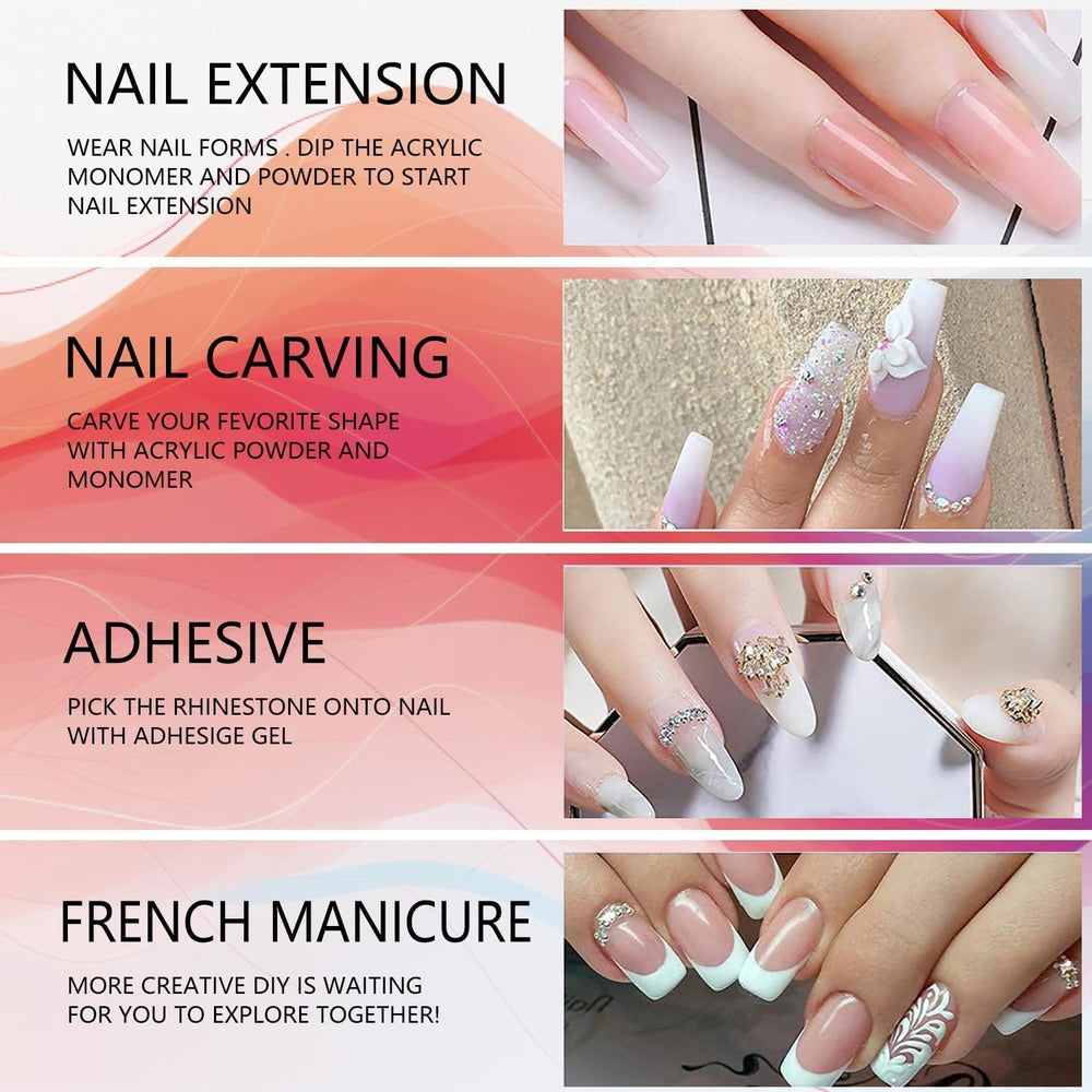 MUSILAN Monomer liquid drying scene shows time-friendly use for rapid nail setups.