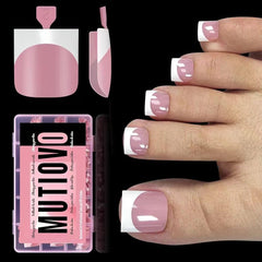 MUTIOVO French Tip Toenails Berry Pink tips for quick at-home pedicure.