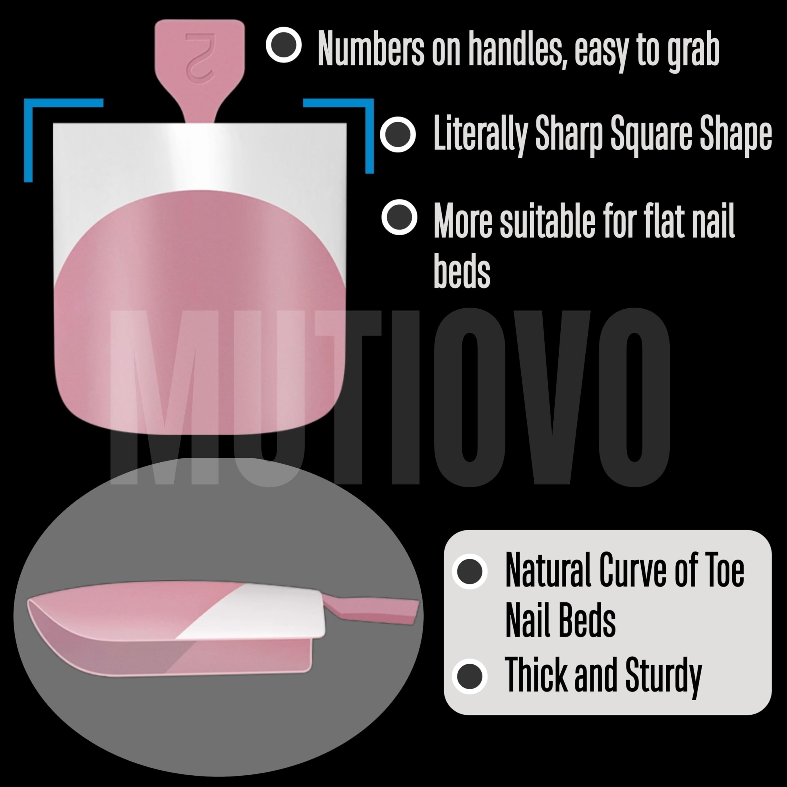 MUTIOVO longer tips fit varied toe shapes and lengths for customization.