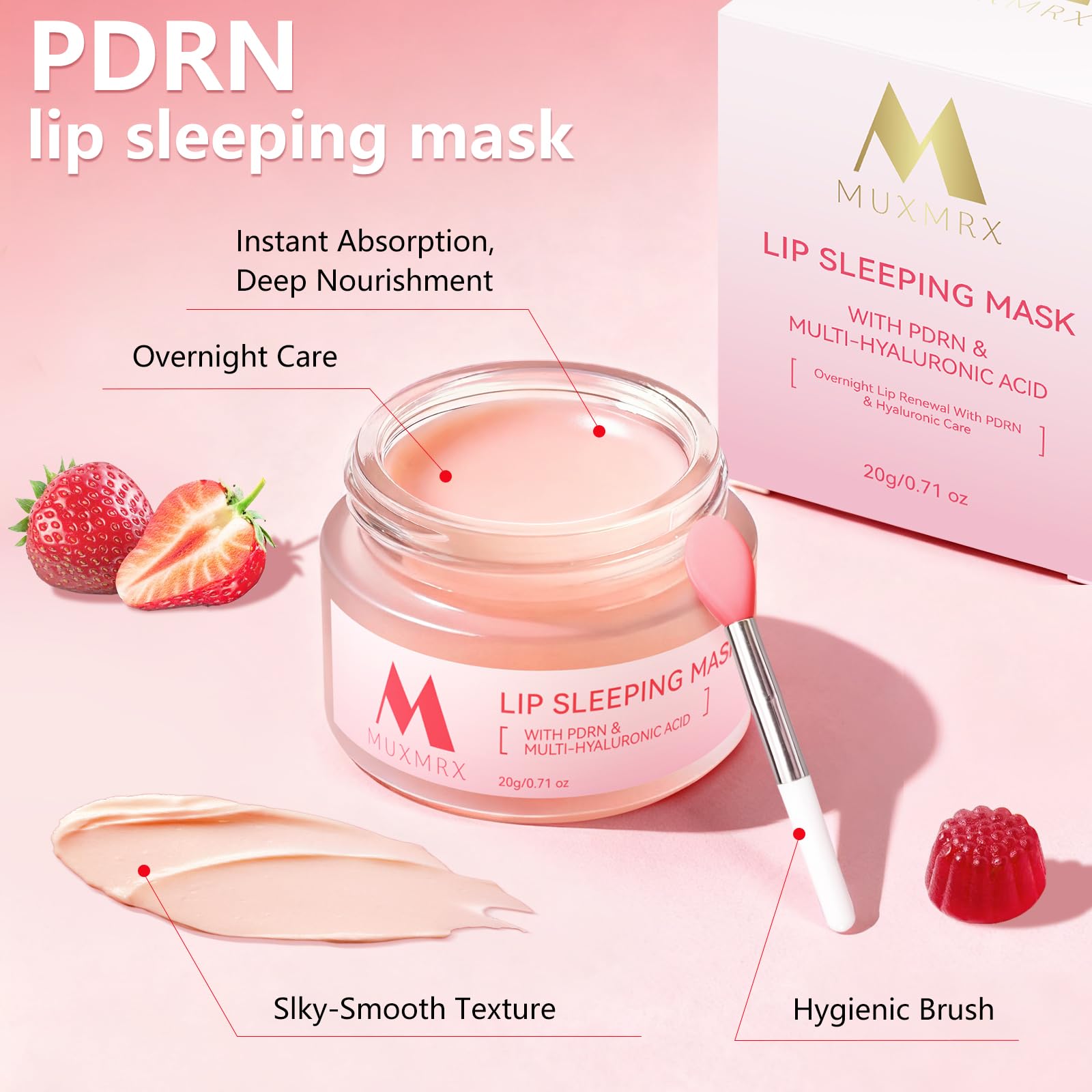 Muxmrx salmon DNA formula highlights restorative lip care benefits.