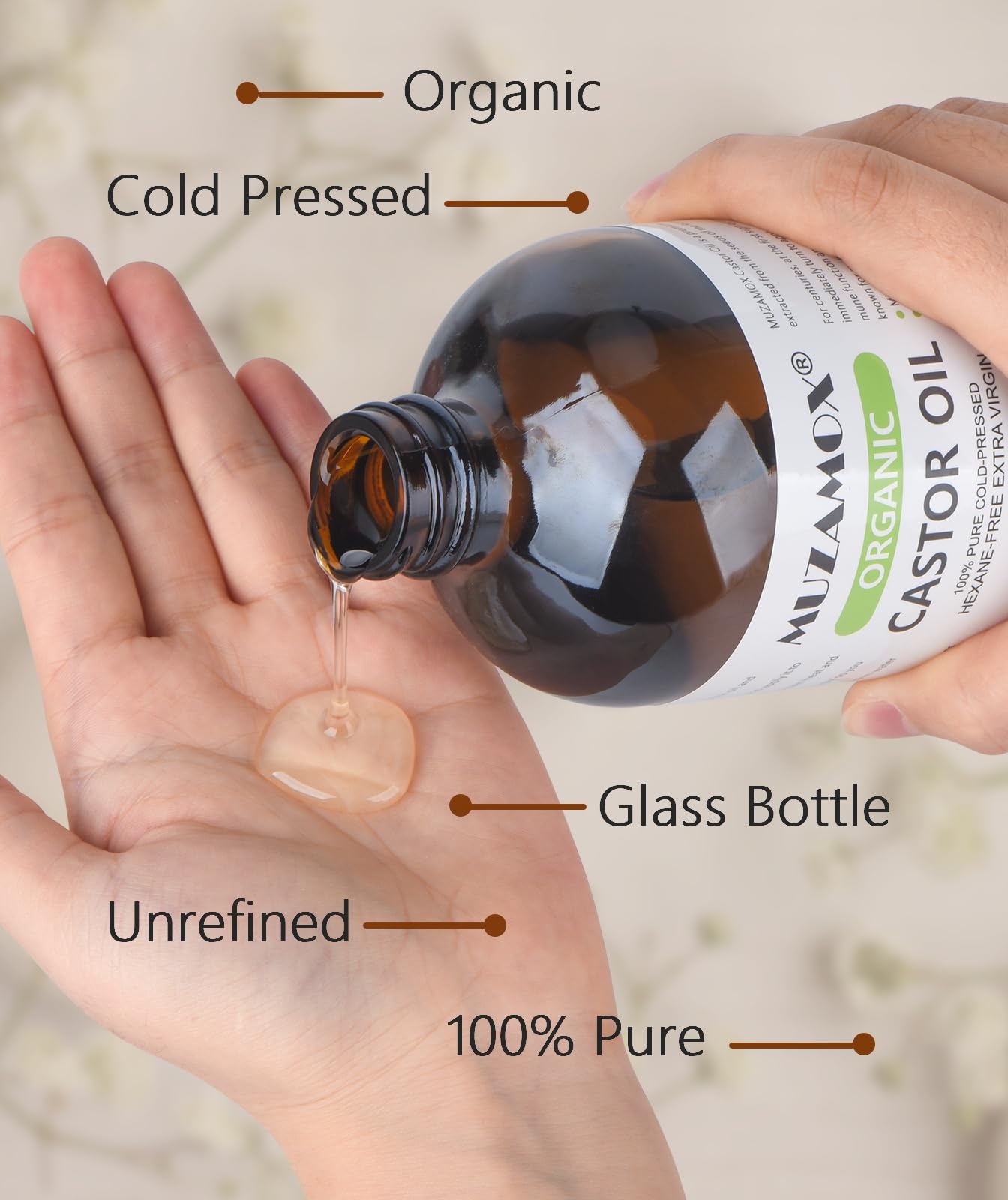 MUZAMOX castor oil pack wrap application demonstrating topical routine option.