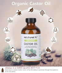 MUZAMOX cold pressed castor oil pour shot for skin and hair care routines.