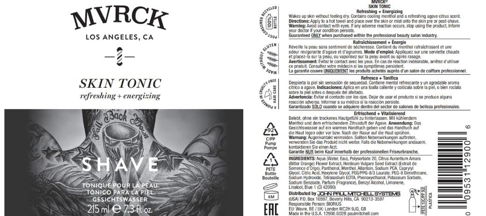 MVRCK Skin Tonic dispenser action showing even spray for post-shave refresh