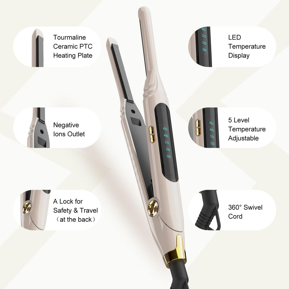 Mvxitanny mini flat iron with 3D floating plates for snag-free styling.