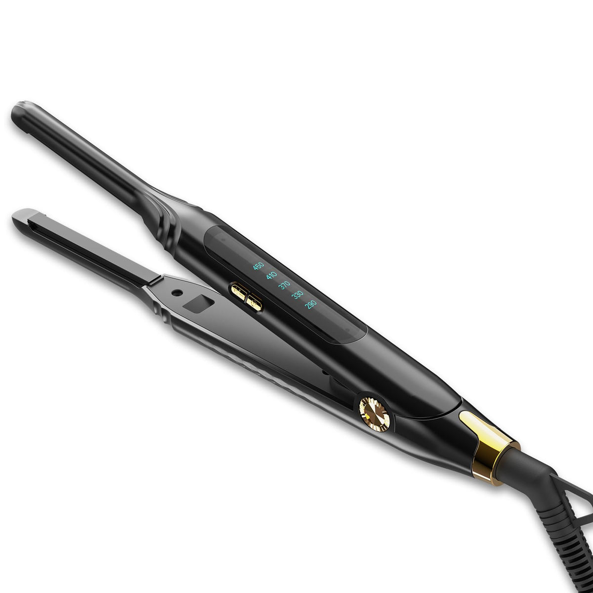 Mvxitanny pencil flat iron showing 3-10 inch plate for short hair precision styling.
