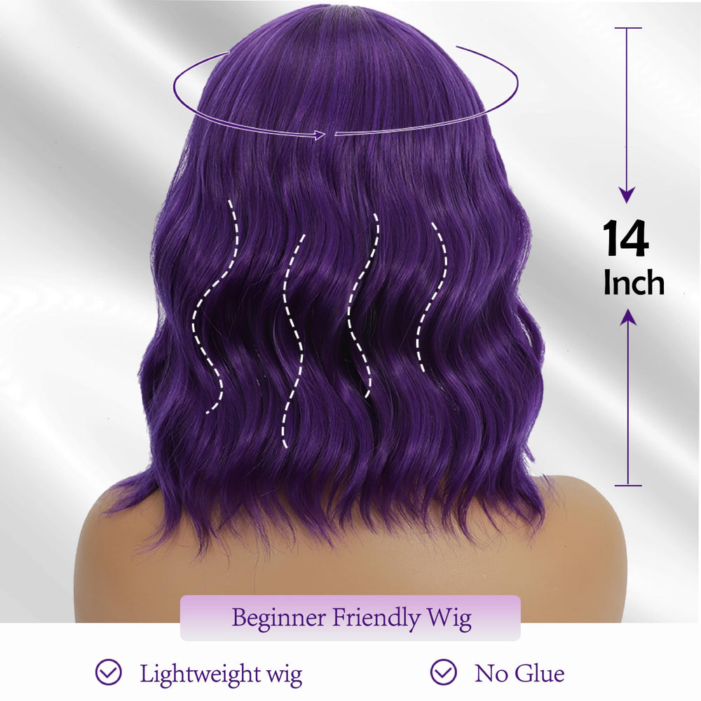 Peluca bob corto morada oscura, look versátil