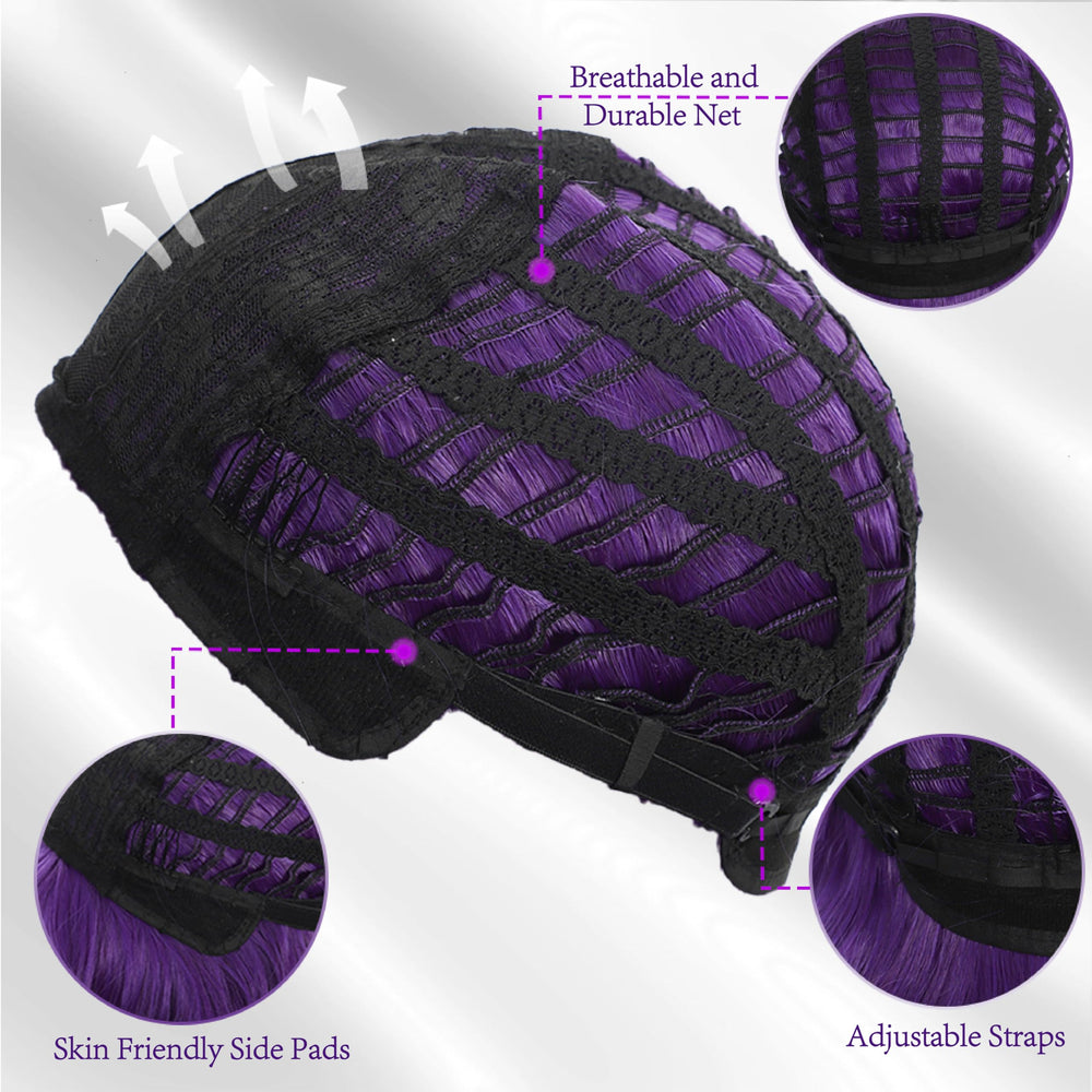 Peluca ondulada para cosplay morada oscura