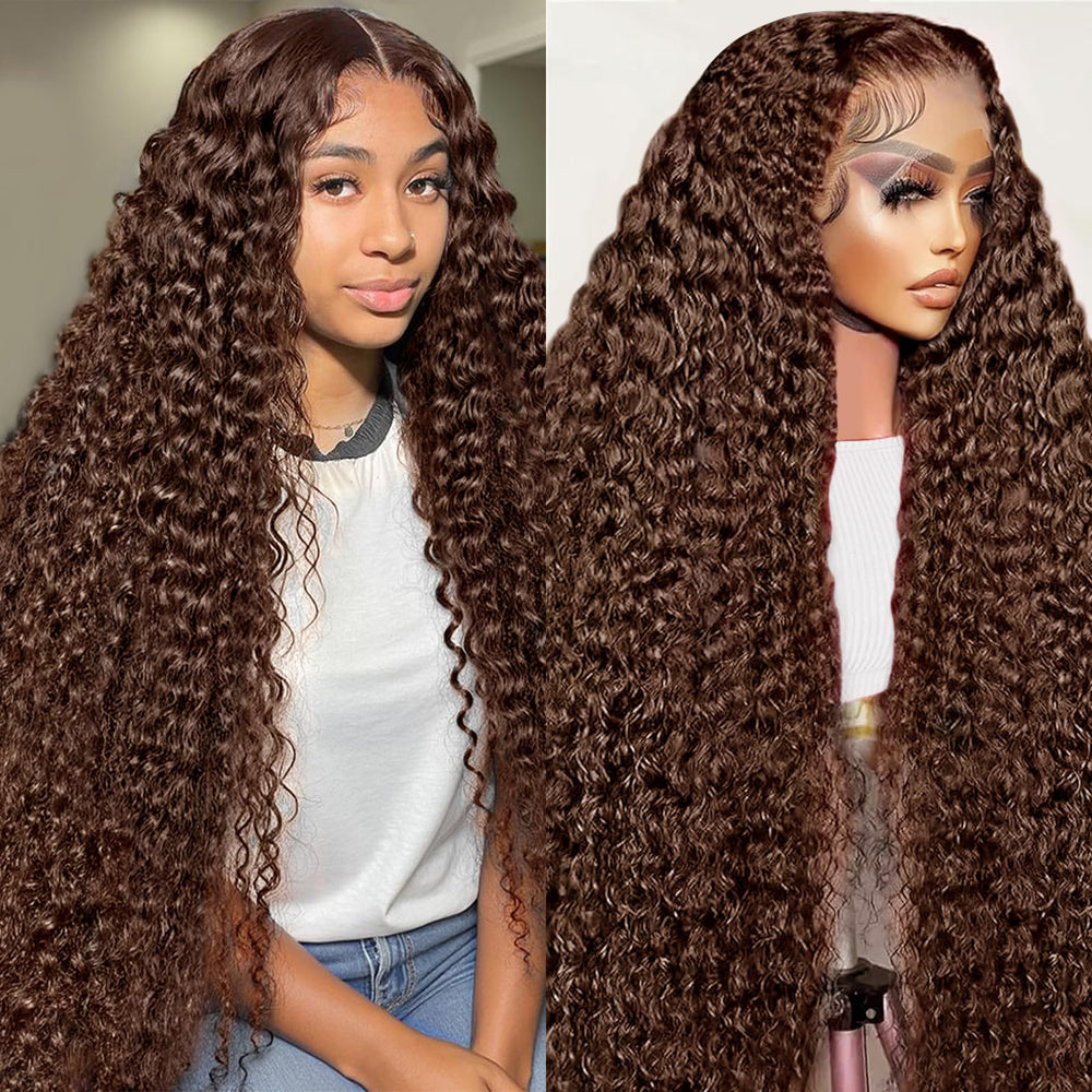 MXTQO chocolate brown deep wave wig 30 inch for daily glam