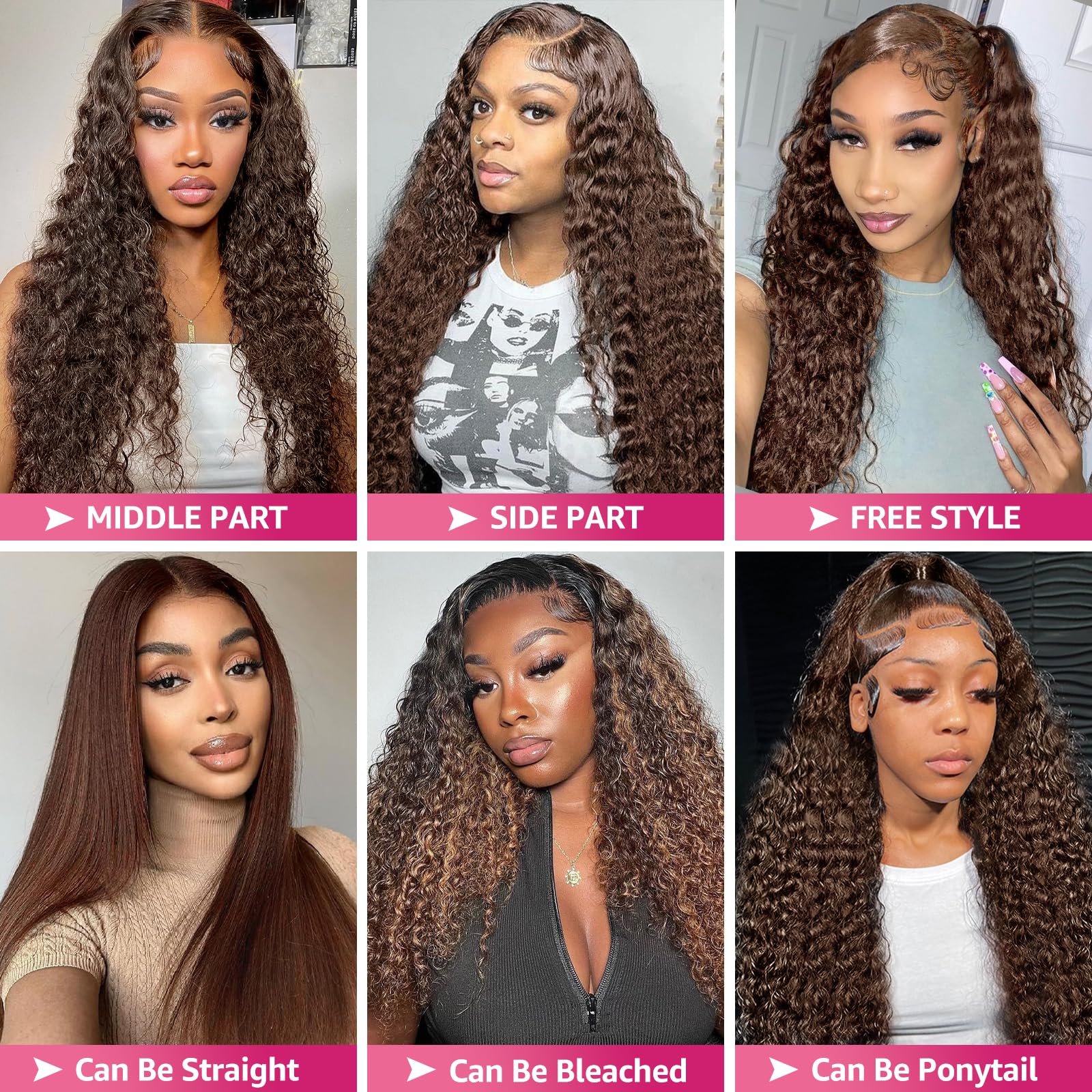 MXTQO versatile chocolate brown deep wave wig for weddings and parties
