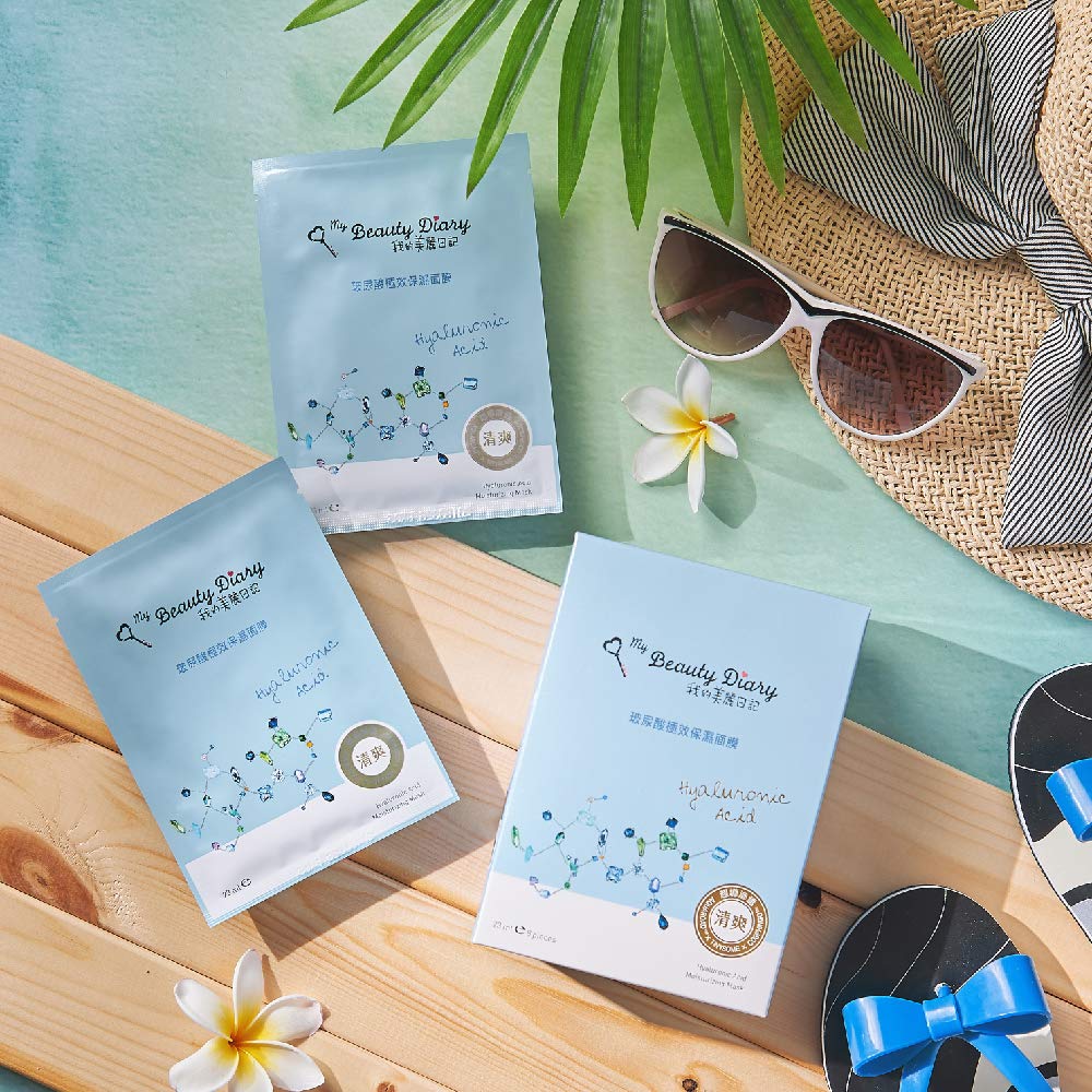 My Beauty Diary sheet closeup shows hydrating formula for plump, dewy skin.