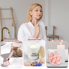 My Novel Things bathrobe set candle creates a calming room ambience.