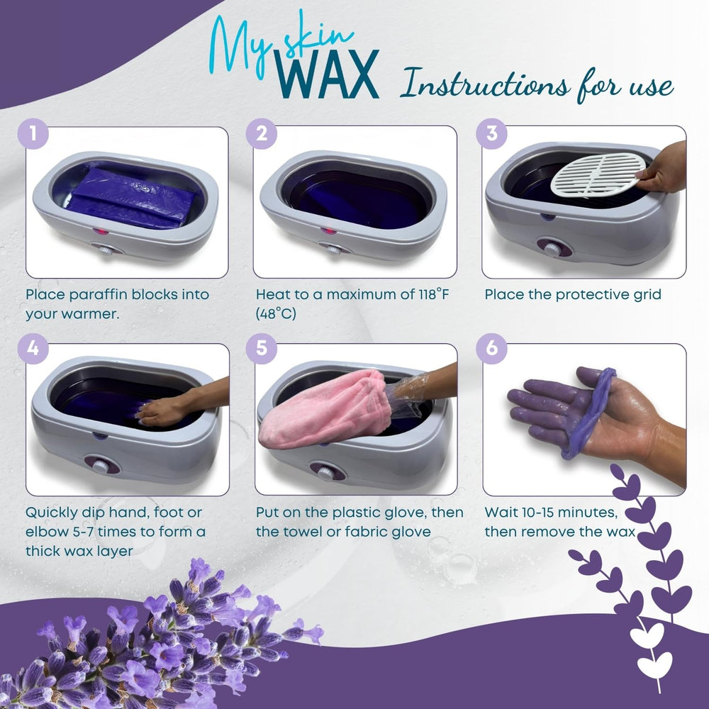 My Skin WAX lavender-scent aromatherapy image emphasizes a relaxing spa ritual