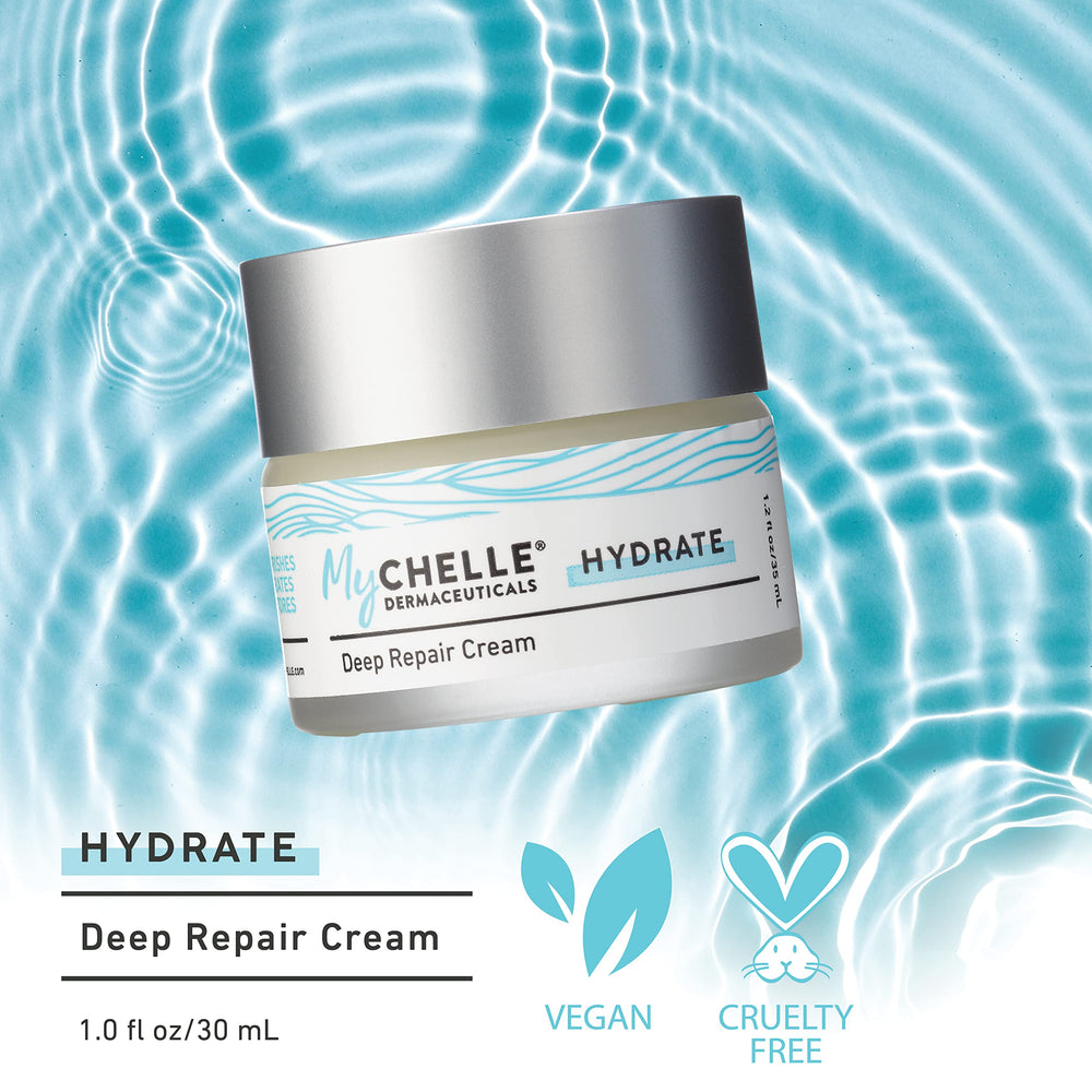 MyCHELLE Deep Repair Cream jar close-up with creamy texture for smoothing.