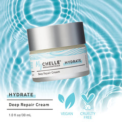 MyCHELLE Deep Repair Cream jar close-up with creamy texture for smoothing.