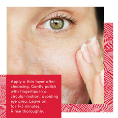MyCHELLE Fruit Enzyme Scrub closeup texture reveals creamy, fruit-infused cleansing.