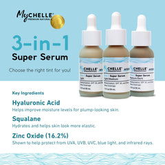 MyCHELLE Light/Medium mineral SPF swatch offers lightweight coverage and sun protection.