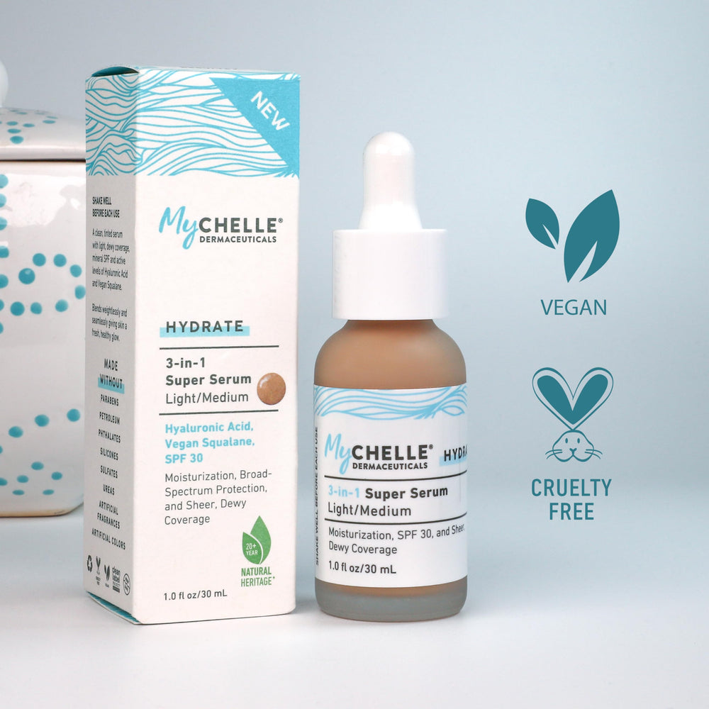 MyCHELLE Light/Medium tinted swirl shows dewy finish for daily wear.