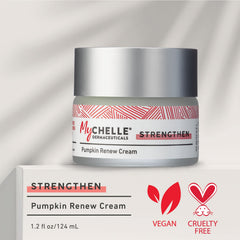 MyChelle Pumpkin Renew Cream texture close-up shows smooth, non-greasy hydration for the complexion.