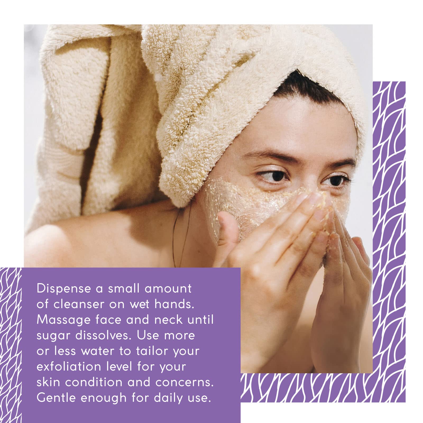 Applying MyCHELLE Refining Sugar Cleanser on wet skin for customizable exfoliation