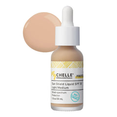 MyChelle Sun Shield Liquid SPF 30 skin swatch demonstrates sheer foundation-like tint