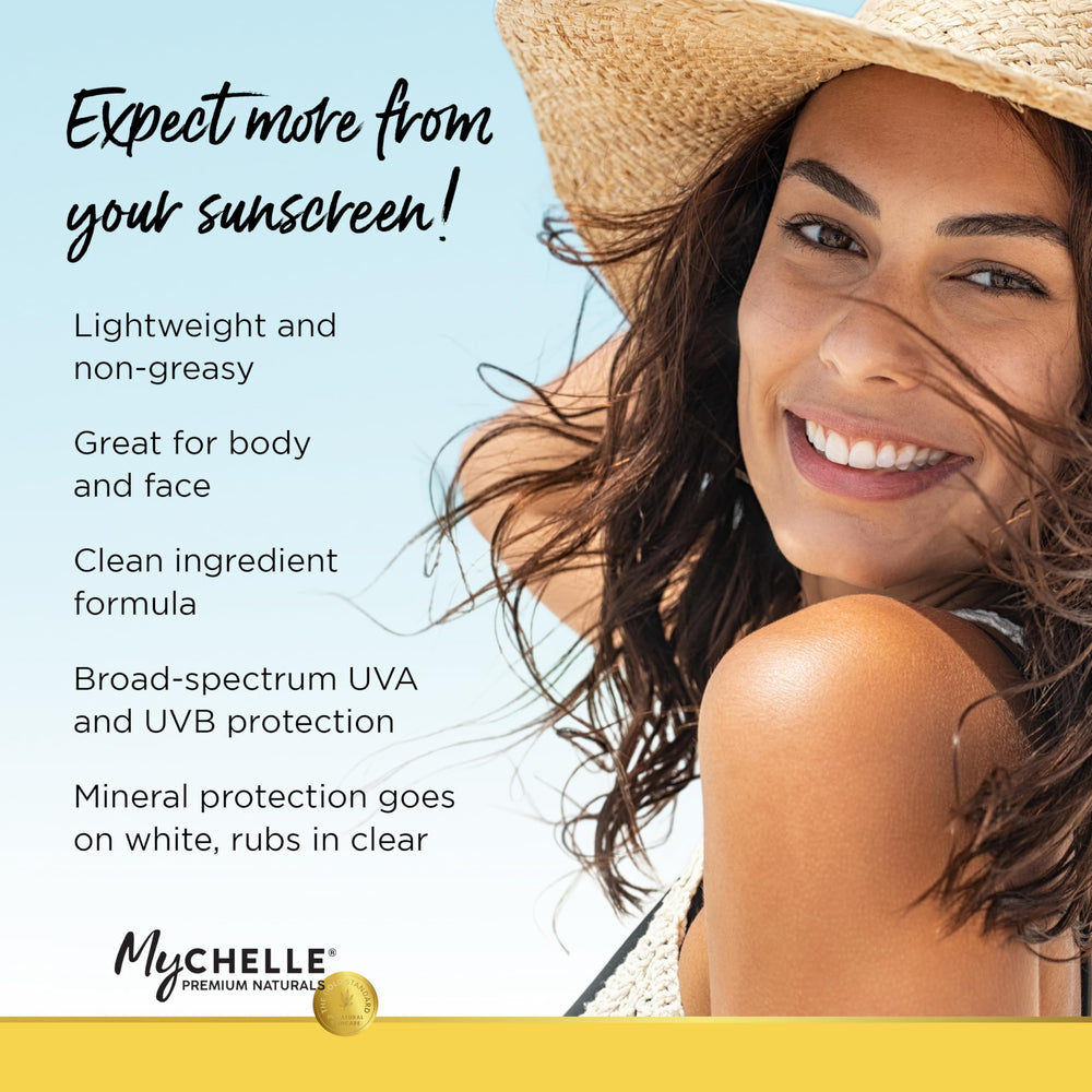 Label highlights reef-safe, chemical-free formula with vitamin E and aloe from MyCHELLE.