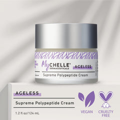 MyCHELLE Supreme Polypeptide Cream application-dispense demonstrates easy daily use for smoother skin