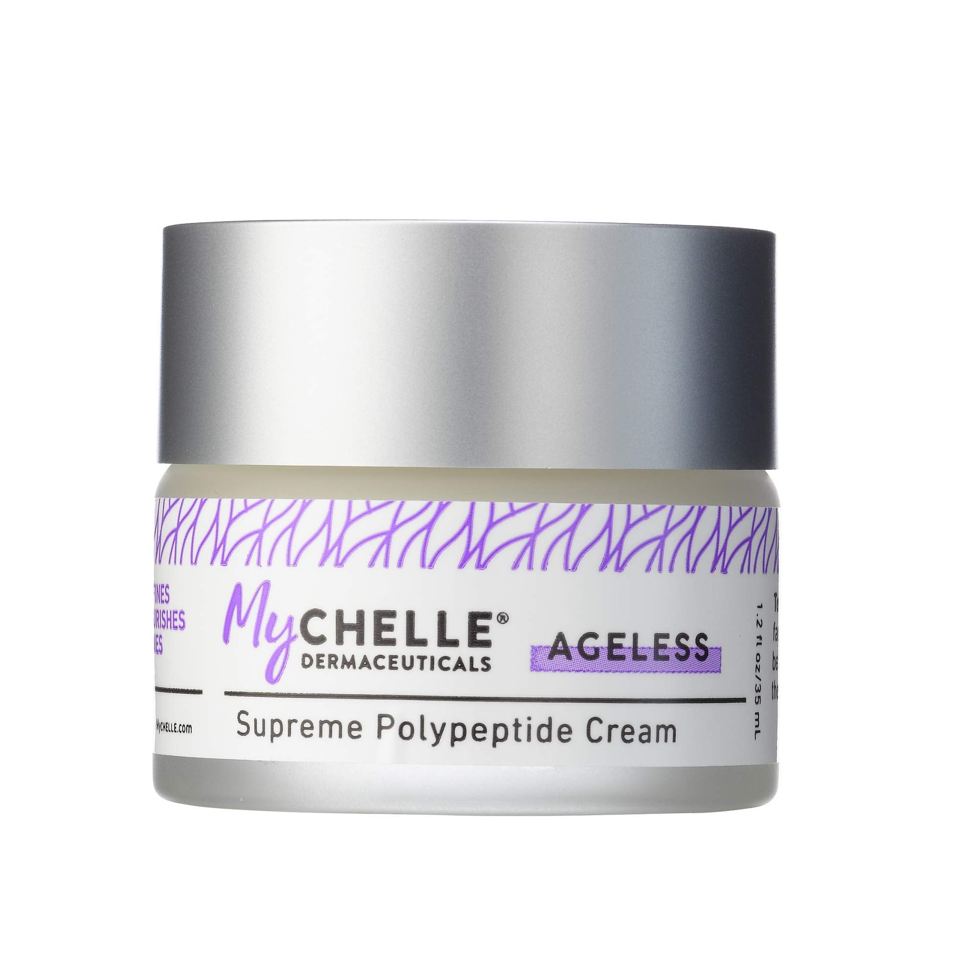 MyCHELLE Supreme Polypeptide Cream jar front shows lifted, firmer-looking skin