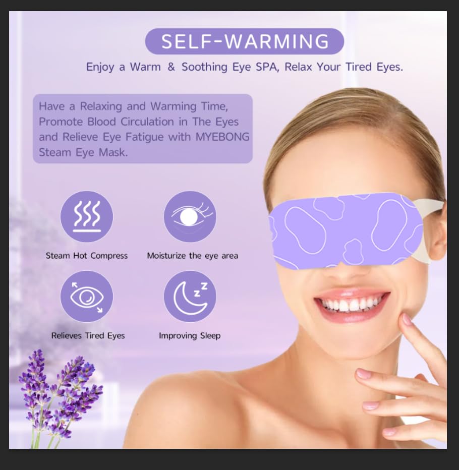 MYEBONG eye mask steam close-up shows gentle moisture for dry eye relief.