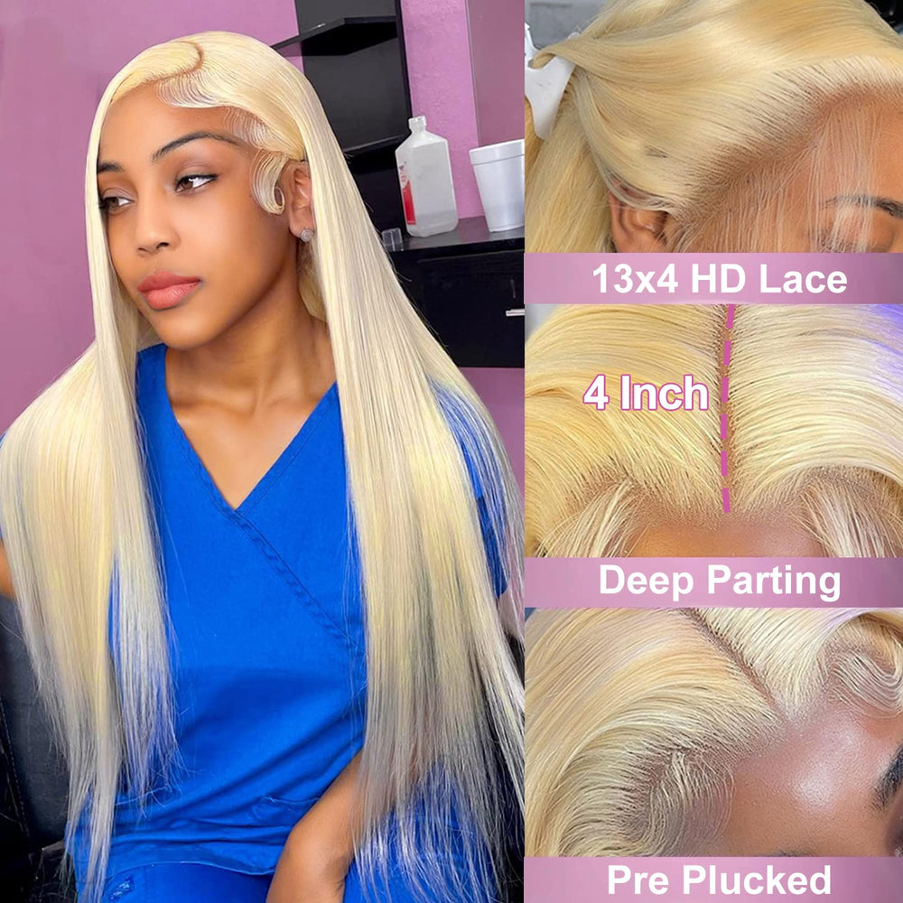 Myecool 613 HD lace-front wig closeup bleached knots highlighting natural-looking part.