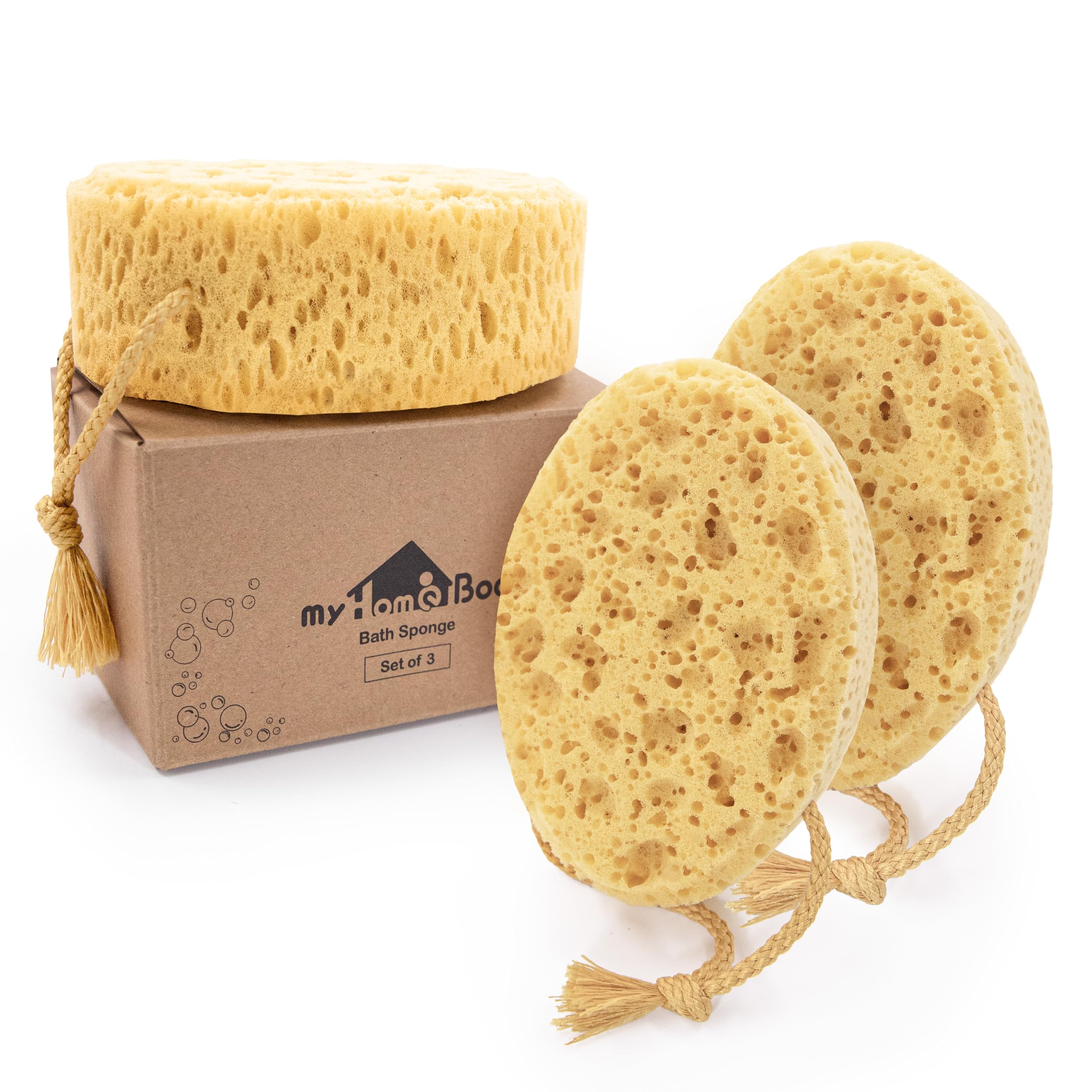 myHomeBody bath sponge large size with abundant lather for easy cleansing.