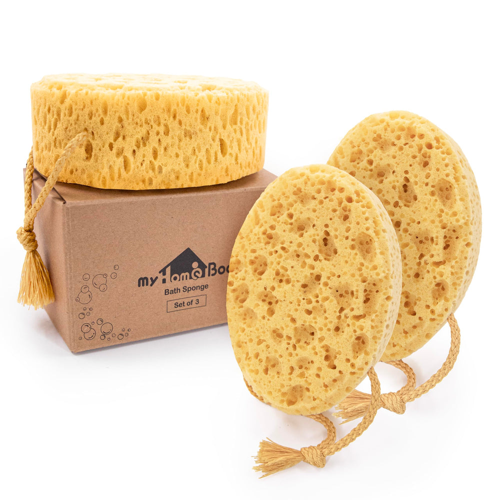 myHomeBody bath sponge large size with abundant lather for easy cleansing.