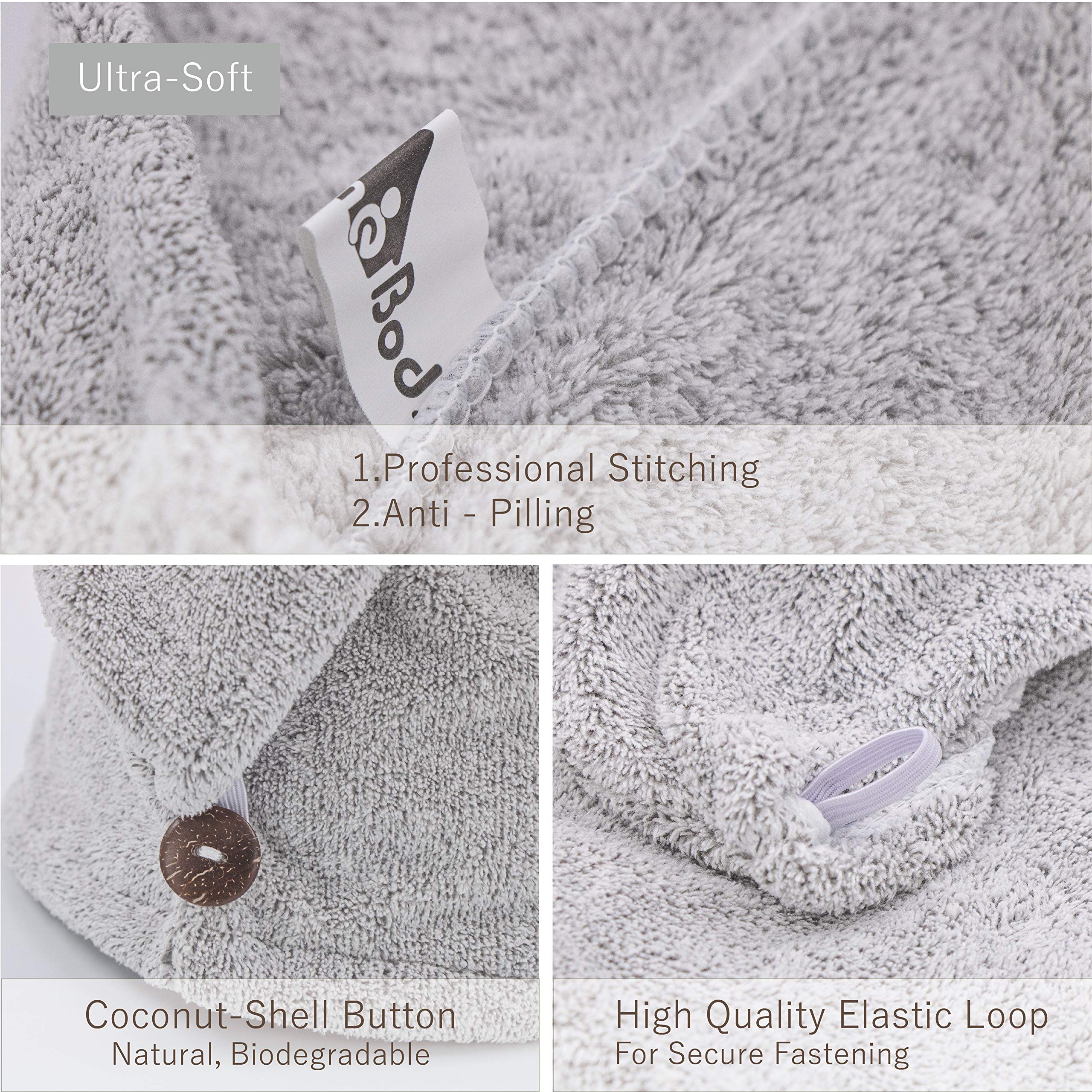 myHomeBody hair towel wrap coconut shell button secures without metal