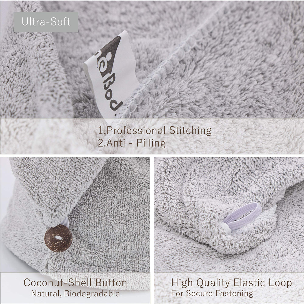myHomeBody hair towel wrap coconut shell button secures without metal