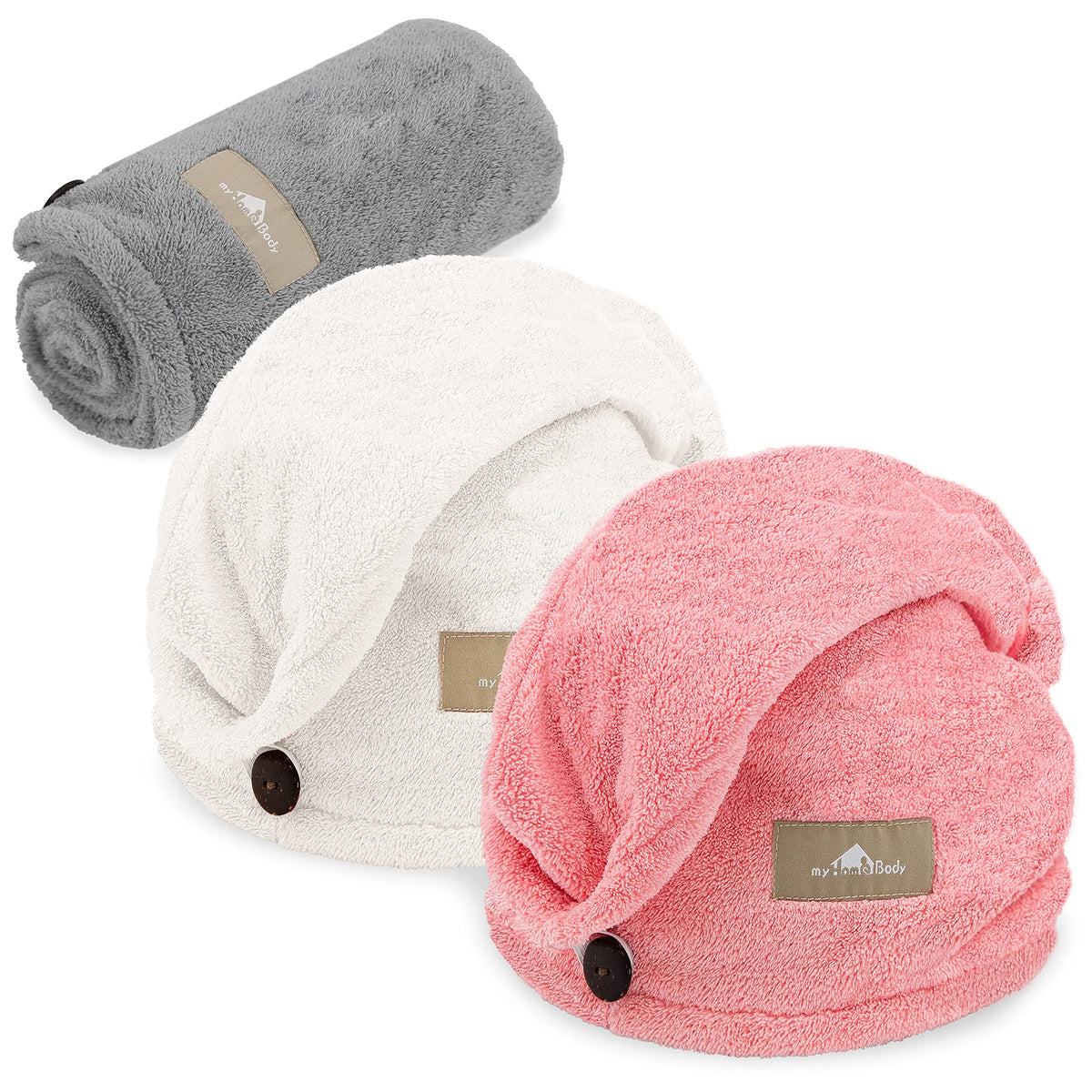 myHomeBody hair towel wrap light gray open-end fiber for quick drying