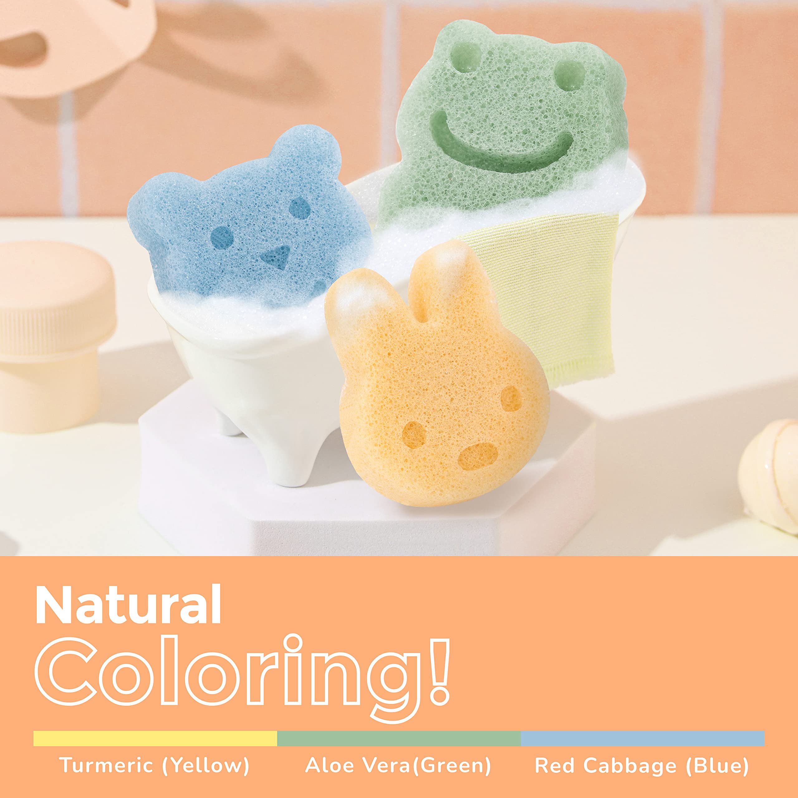 myHomeBody konjac sponge infant bathing setup emphasizes safe, skin-friendly cleansing.