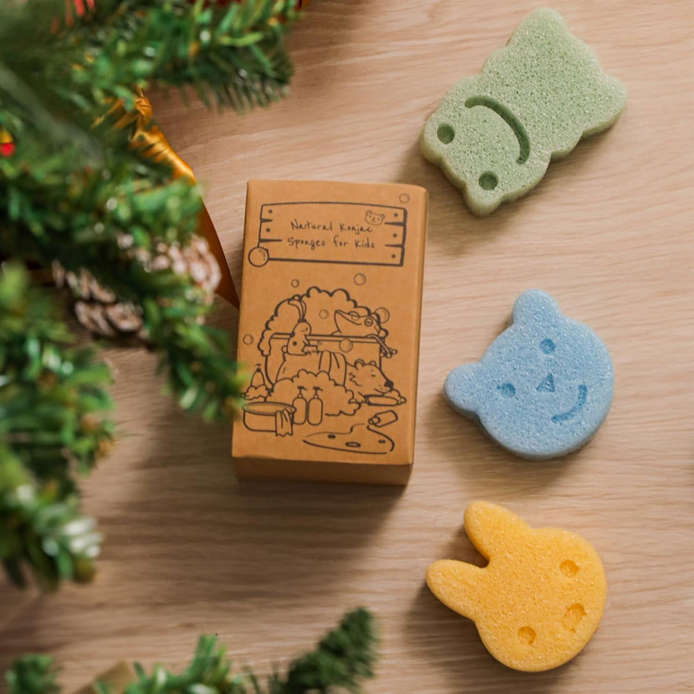 myHomeBody Konjac frog sponge provides soft exfoliation suitable for delicate infant skin.