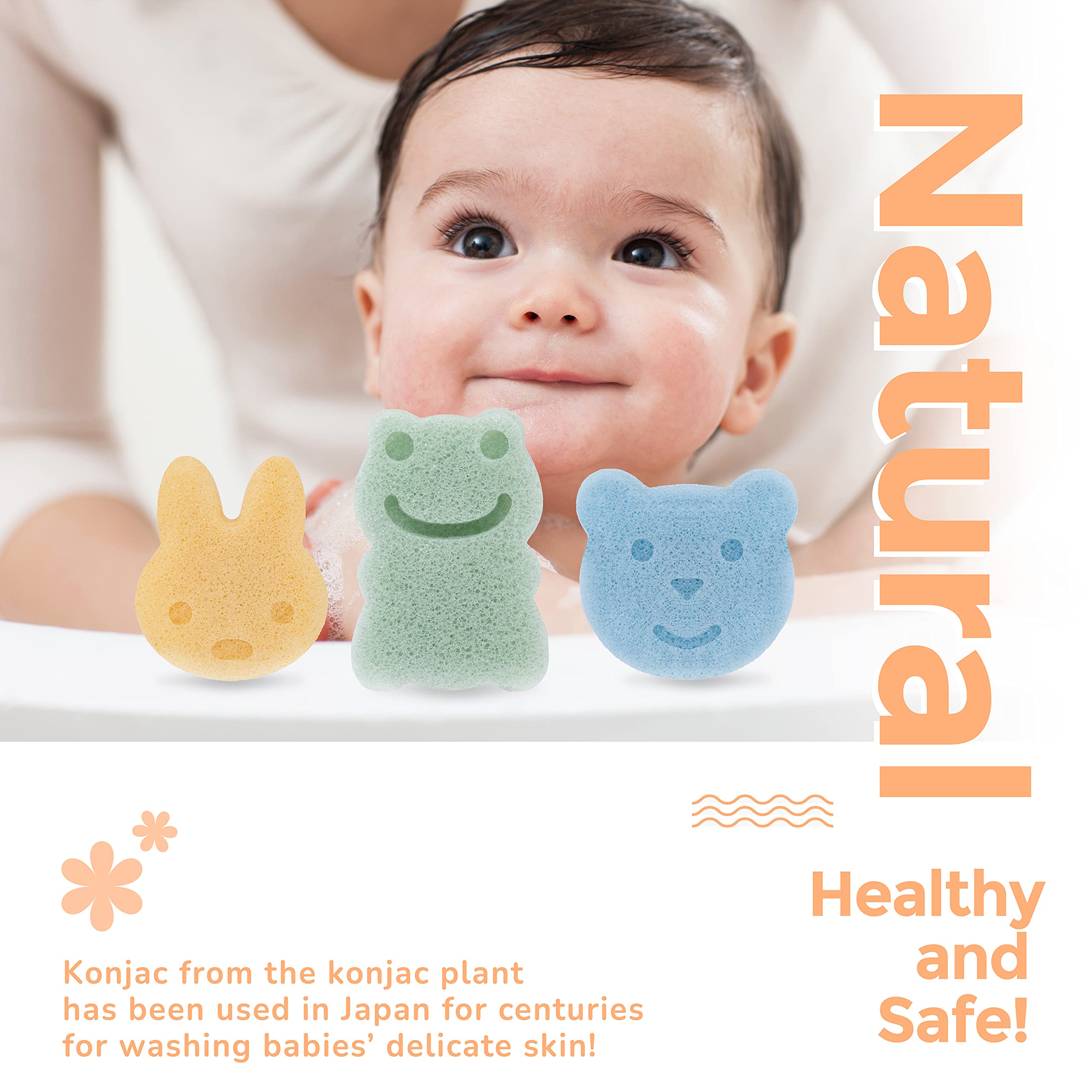 myHomeBody Konjac sponge trio highlights natural, plant-based kids bath benefits.