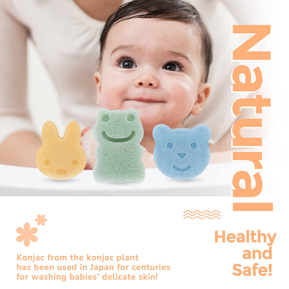 myHomeBody Konjac sponge trio highlights natural, plant-based kids bath benefits.