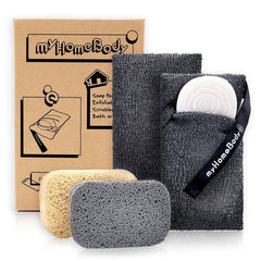 myHomeBody soap pocket exfoliating pouch in graphite gray offering gentle body exfoliation.
