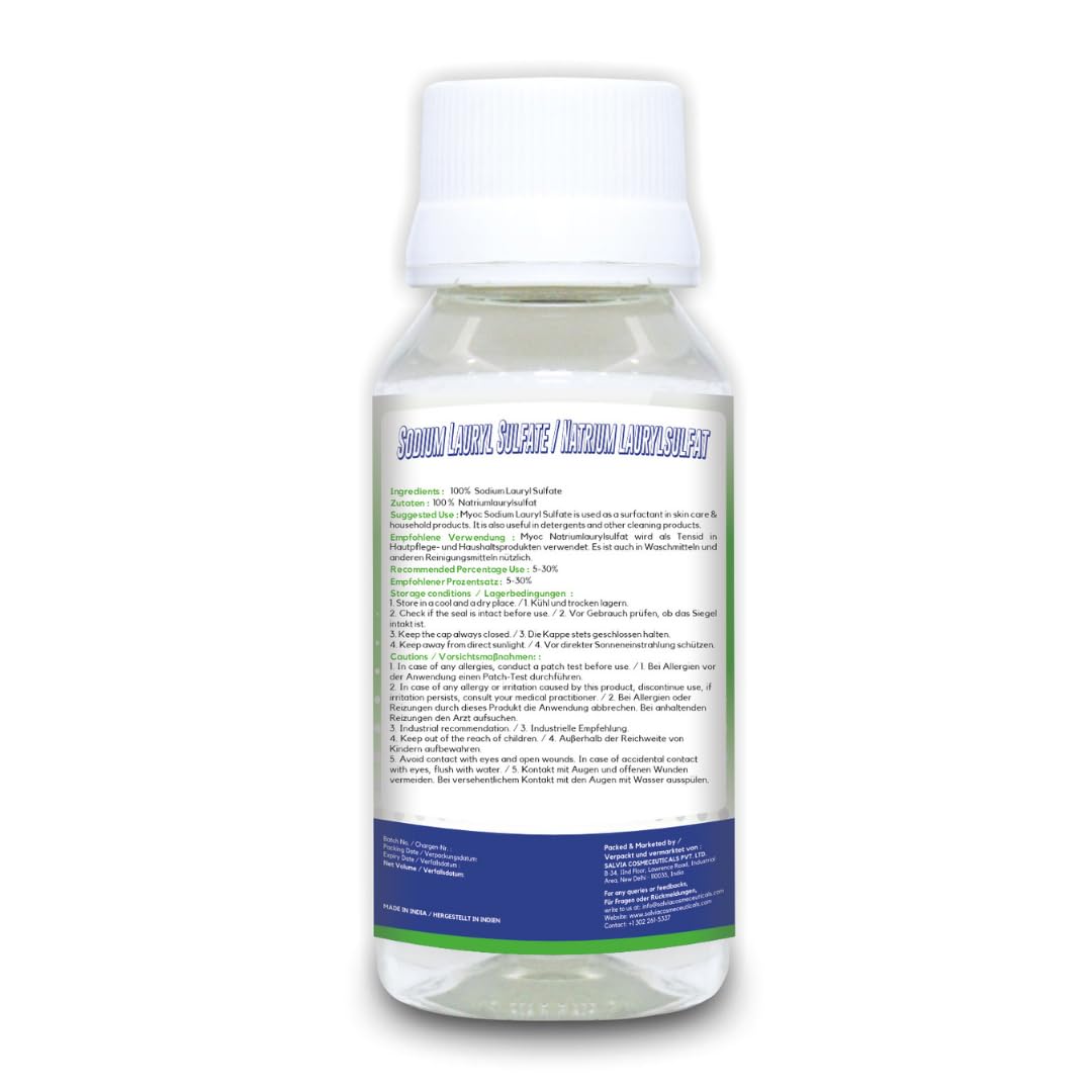 MYOC SLS bottle-front packaging highlights cosmetic-grade surfactant for skin-safe cleansers.