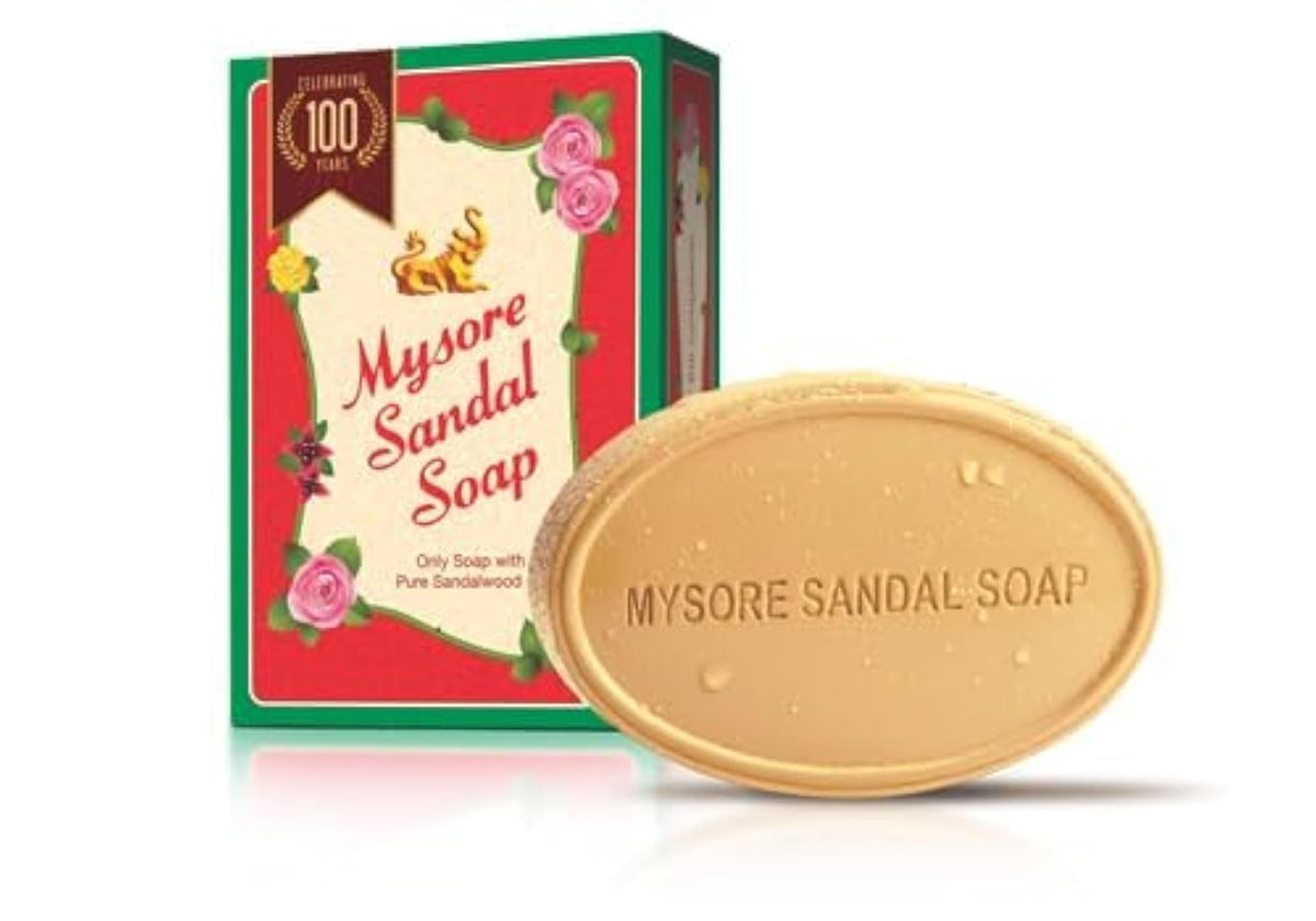 Mysore Sandal Soap 4-bars pack close-up with vegetable oils for nourishing skin