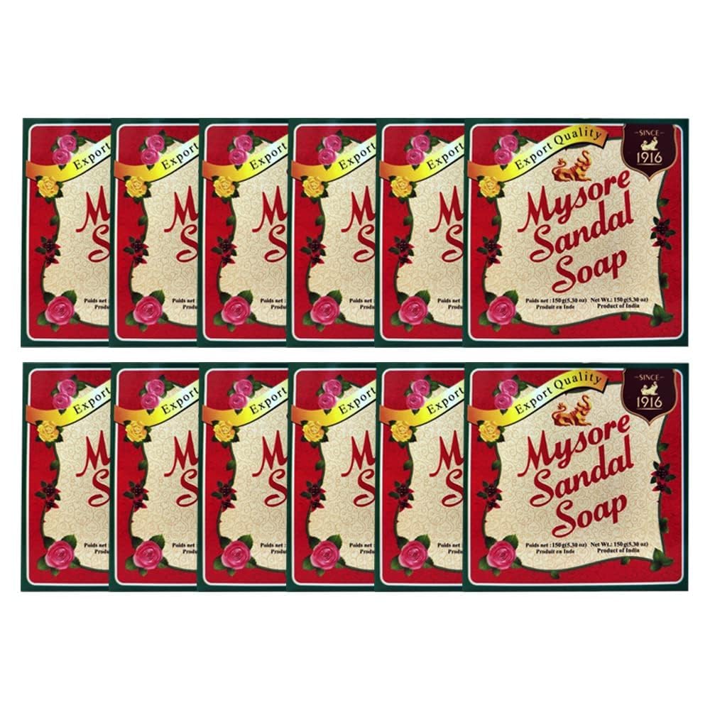 Mysore Sandal Soap pack12 bars front view highlighting gentle cleansing with sandalwood oil.