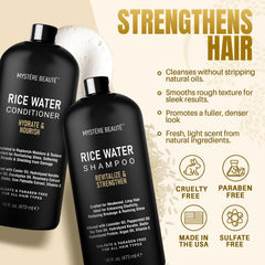 MYSTÉRE BEAUTÉ rice water conditioner ingredients close-up with argan oil