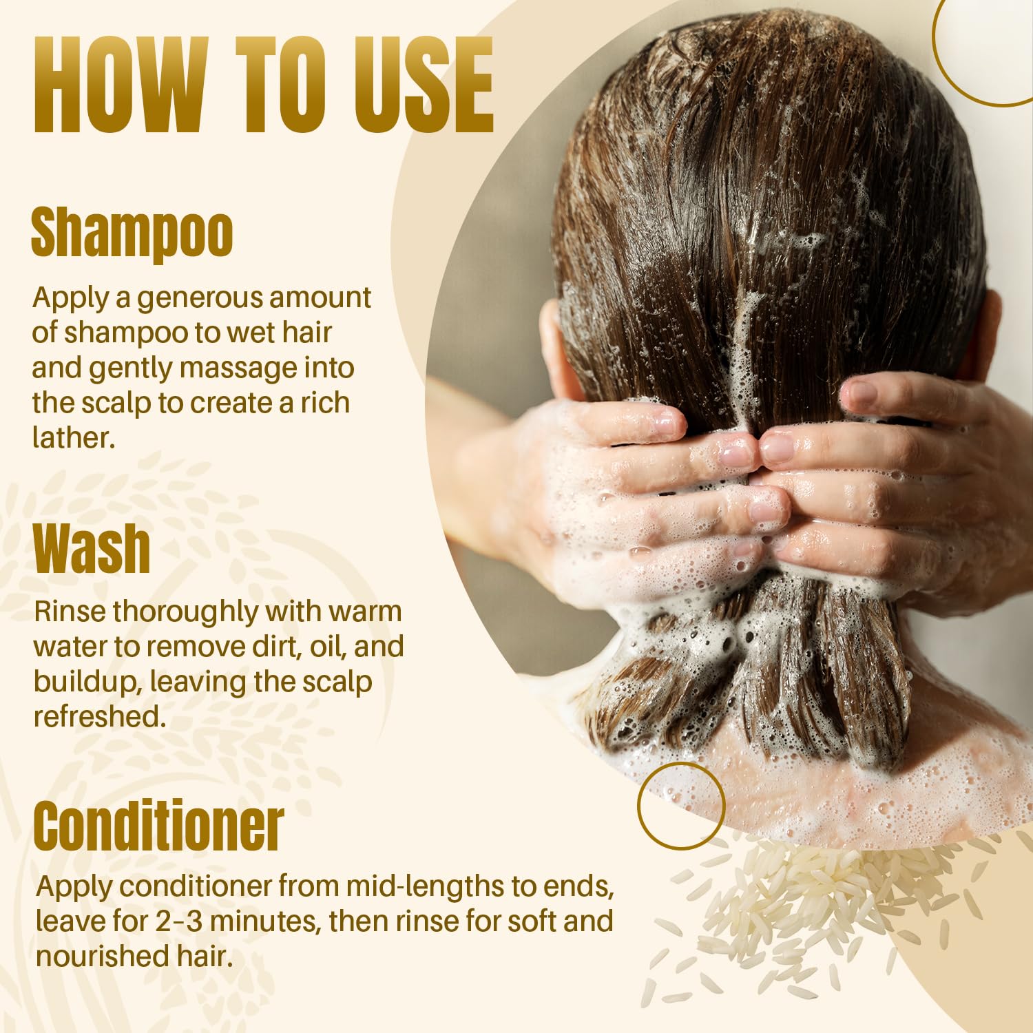 MYSTÉRE BEAUTÉ rice water shampoo texture on hand shows light formula