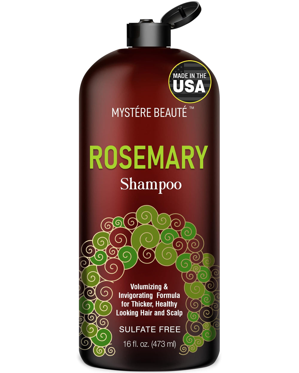 MYSTÉRE BEAUTÉ Rosemary Shampoo bottle pour for easy scalp cleansing and growth support