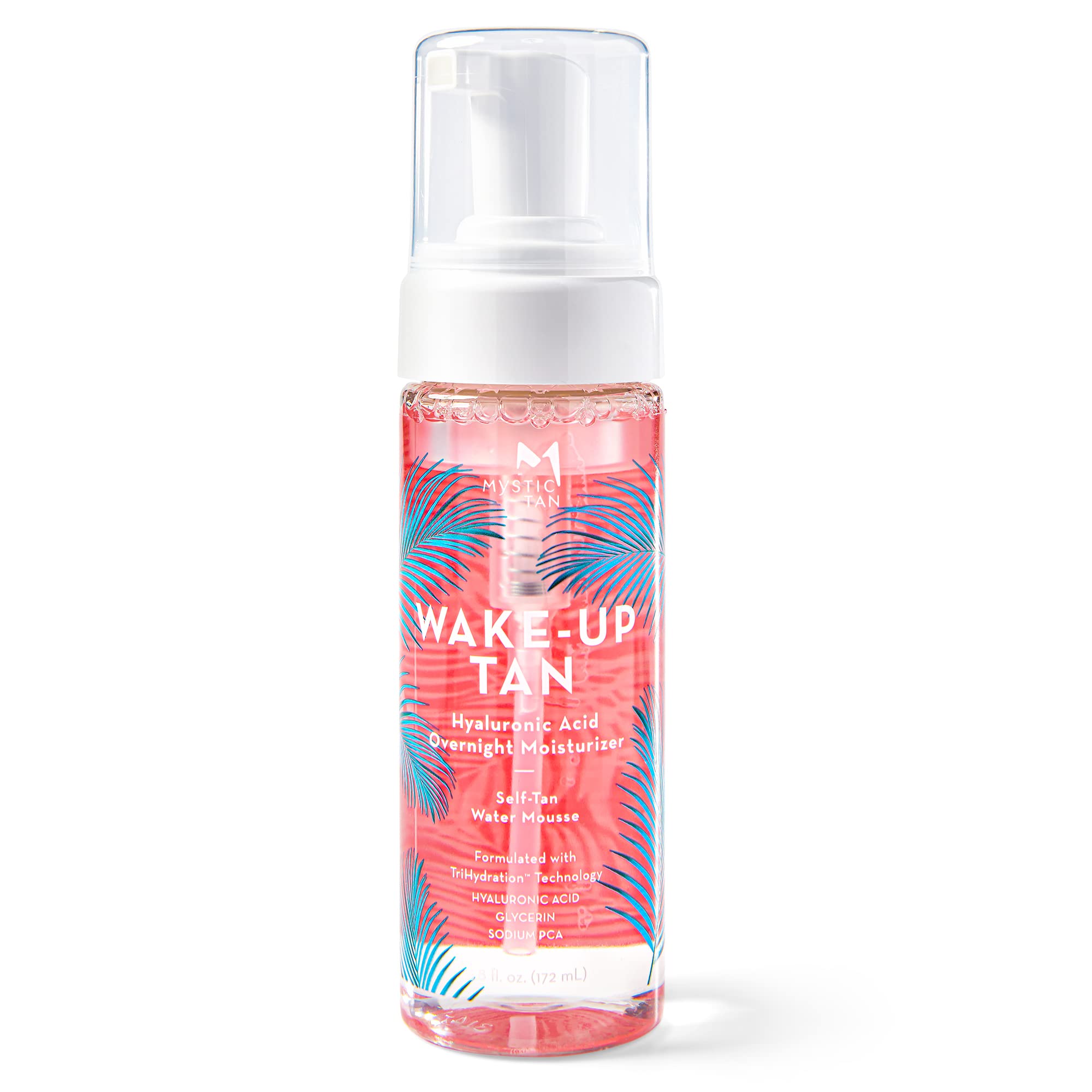 Mystic Tan Wake-Up Tan moisturizer bottle showing overnight hydration potential.