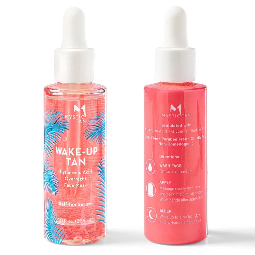 Mystic Tan Wake Up Tan serum application close-up shows smooth, even coverage