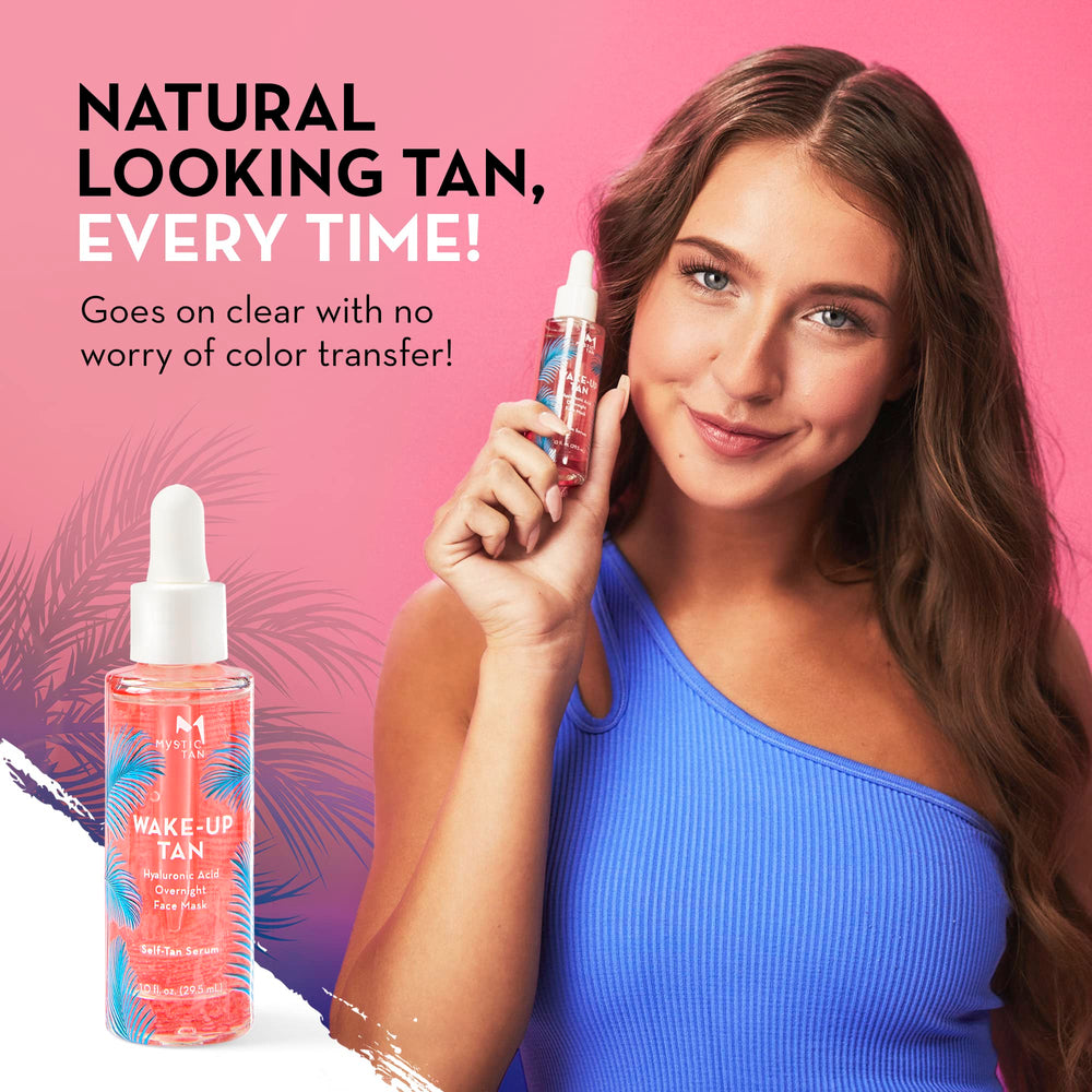 Mystic Tan Wake Up Tan serum ingredients highlight hyaluronic acid for skin softness