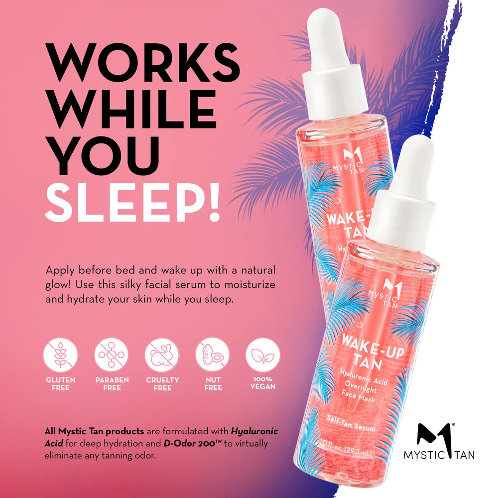 Mystic Tan Wake Up Tan serum used during night routine for hydration