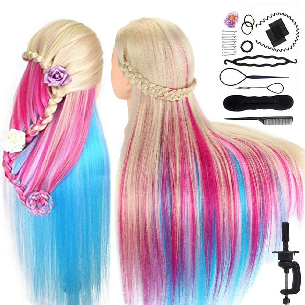 MYSWEETY 29-inch colorful hair mannequin head front view for practice braiding